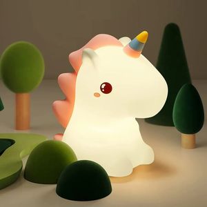 Unicórnio bonito silicone led night light para crianças usb recarregável dos desenhos animados animal decoração do quarto lâmpada de toque para presentes 231220