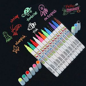 12 Renkset Sıvı Silinebilir Tebeşir İşaretleri Cam Pencereler İçin Parlak Neon Pens Blackboard Öğretim Araçları Ofis 231220