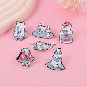 2024 Cartoon Cat Metal Brooch Flower Cat Crystal Magic Dice Cat Drift Bottle Witch Book Cute Cat Enamel Badge Punk Pins Jewelry Gift Fashion Accessory