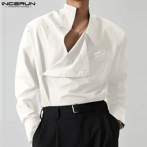 Men S Polos Incerun Tops 2023 Korean Style Diagonal Packet Solid Simple All Matcg Blouse Fashion Casual Long Sleeved Shirts S 5XL 231219