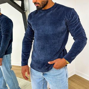 Men's T Shirts T-shirt European And American Style Clothing Solid Color Corduroy Round Neck Trendy Fitness Long Sleeve Youth