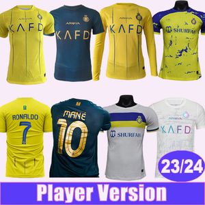 23 24 Al Nassr Mensプレーヤーバージョンサッカージャージーロナウドホームイエローバージョン3番目のトレーニングウェアシャツの短袖ユニフォーム