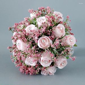 Wedding Flowers Elegant Bouquet Champaggne Light Pink Rose PE Artificial Bridal Bouquets Women De Mariage