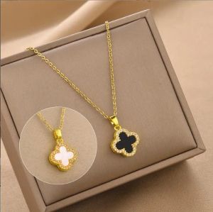 Gold Plated Necklaces Designer Two-sided Four-leaf Necklace Fashional Pendant Necklace Chirstmas Wedding Party Jewelry Gift No Box