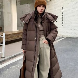 Damen-Daunenparka-Stil, Damen-Wintermantel für Damen, koreanischer Stil, Maillard, weiße Gänsedaunenjacke, Federmäntel, lange Daunenjacken, gepolstert, 231220