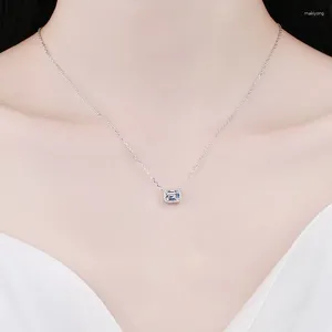 Цепочки EWYA в 1 карате изумрудной огранки с подвеской из муассанита, ожерелье для женщин, юбилей S925, серебряная цепочка с бриллиантами, ожерелья, ювелирные изделия