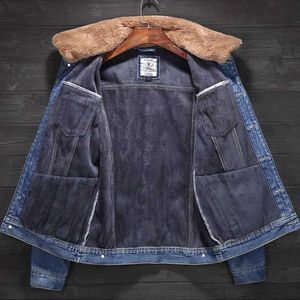 Men's Jackets Men Dark blue/Blue Winter Jean Jackets Outerwear Warm Denim Coats New Men Large Size Wool Liner Thicker Winter Denim JacketsL231026