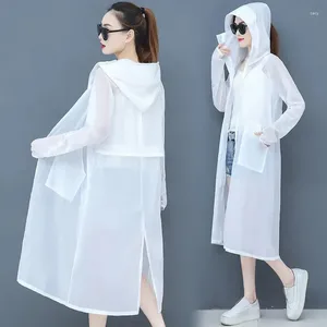 Kurtki damskie długie ochronę przeciwsłoneczną odzież letnia moda cienki antylodziej z kapturem kurtka z kapturem Kimono Ladies Top 708