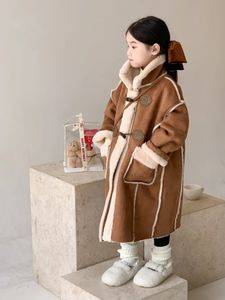 Winter Girls Long Coat Suede Fabric Coats Fashion Thick Warm Velvet Kids Biker Jacket Children Clothes Fleece Overcoat Fake Fur 231220