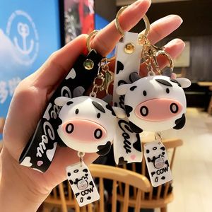 Bag delar Tillbehör Cartoon Silicone Cows Keychain Creative Cute Animal Milk Cow Pendant Car Key Chains Jewely Christmas Gift 231219