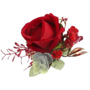 Fiori decorativi Borgogna Boutonniere Boutonnieres Asole Fiore dello sposo Rosa Corpetto da sposa Gioielli da sposa artificiali da uomo