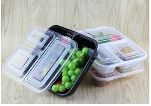 US AU Microwave ECO-friendly Food Containers 3 Compartment Disposable lunch bento box black Meal Prep 1000ml 12 LL