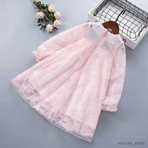 Girl's Dresses 2-8 Years High Quality Spring Autumn Pearls Lace Floral Draped Ruched Kid Children Clothing Girl Party Birthday Princess Dress