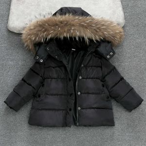 Down Ceket Çocukları Snowsuit Kapşonlu Erkek Kış Palto Kar Aşınma Pamuk Termal Çocuklar Kış Dış Giyim Parkas Kürk Yaka T231220