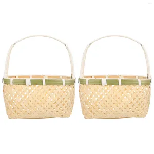 Dinnerware Sets 2 Pcs Rattan Portable Fruit Basket Child Snack Containers For Kids Dry Bamboo Weaving Children Handheld