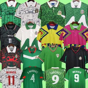 المكسيك Retro Soccer Jerseys المنتخب الوطني Mens H. Sanchez 1994 1999 Blanco Hernandez Home Away Football Dorts Shirts Short