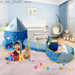 Toy Tents Child Tunnel Spaceship 3 In 1 Tent House Play Toy Foldable Children Crawling Portable Ocean Pool Little House Pretend Toy Gifts Q231220