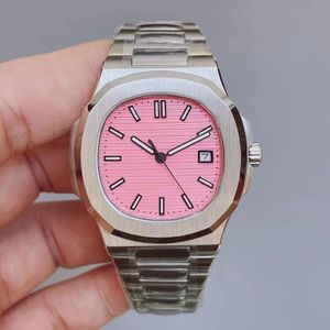 Fashion Pink Dial Design Global Hot Selling Metal Automatic Mechanical Movement Watch Sapphire Glass Trendy Men's rostfritt stål armband Vattentät hög kvalitet