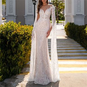 Cap Langarm Meerjungfrau Braut Kleider Sheer Neck Spitze Brautkleid Komplett gefüttert Frauen Brautkleid Nach Maß Vestidos De Novia