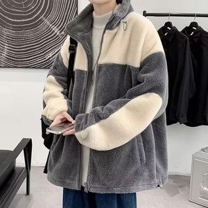 Men S Down Parkas Fashion Contrast Lambs Men Winter Jacket Stawen Soft Stand Collar Pocket Coats暖かい長袖ジッパーコットンジャケット2023 231219