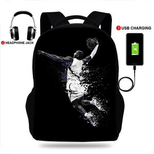 17inchLuxury Basketball Basket Print College Backpack usb Charger Schoolbag Laptop Backpacks for Teenage School Bag Boys Mochila 231220