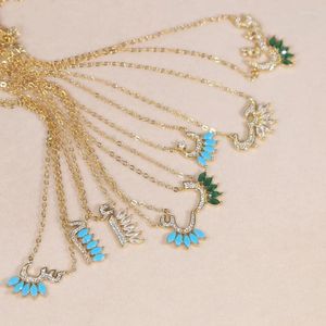 Chains Multi Colors 5A Cubic Zirconia CZ Sparking Name Jewelry Gold Plated Initial Arabic Letter Necklace Wholesale