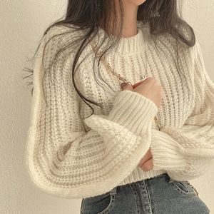 Kvinnors tröjor Autumn Winter Fashion Puff Sleeve Knit Top Woman Korean Style Casual Jumper Chic Streetwear Sweater 231219