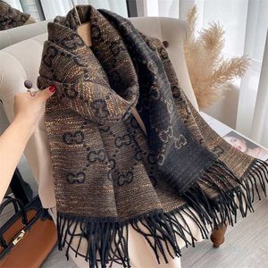 Шарфы Классический шарф с буквой c, имитация кашемира, женский осенне-зимний теплый стиль с длинной шалью, модный и минималистичный шарф 3dh5