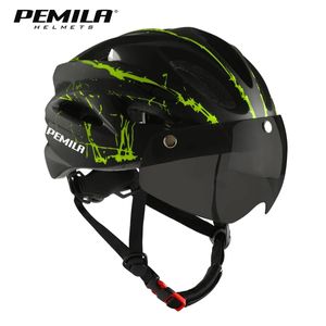 Cycling Helmets PEMILA Ultralight Cycling Safety Helmet Outdoor Motorcycle Bicycle Helmet Removable Lens Visor Mountain Road MTB Bike Helmet 231219