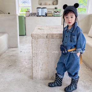 Spring Children's Denim Rompers Indywidualność wiosna Rompers z długim rękawem dla chłopców i dziewcząt