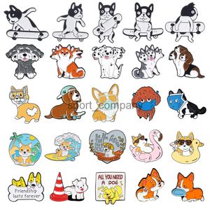 Cute Dog Enamel Brooch Skateboard Dog Three Head Dog Vacation Surf Dog Forever Friendship Bone Dog Badge Punk Lapel Pins Jewelry