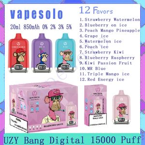 Sigarette elettroniche usa e getta UZY Bang Digital 15000 autentiche 15 k 20 ml Penna Vape liquida preriempita 850 mAh Batteria ricaricabile Vaporizzatore 12 gusti