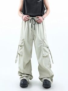 Houzhou Korean Parachute Cargo Pantsメンズヒップホップワイドレッグハンドカートストリート衣類ルースカジュアルサファリスタイル231220