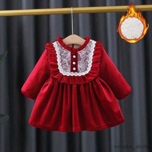 Flickans klänningar 2023 Winter Girls 'Princess Dress Plush Thicked Autumn New Sweet Baby New Year Dress Children's 1st Birthday Party Clothing