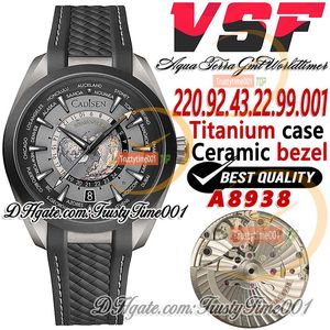 VSF Aqua 150m 220.92.43.22.99.001 GMT WorldTimer A8938 Automatyczne męże Watch 43 mm Titanum Case Black Ceramic Bezel Bracelet Super Edition Trustime001Watches