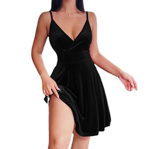 2024 primavera e verão nova temporada sexy cintura alta baixo corte com decote em v vestido curto temperamento moda festa elegante vestidos femininos