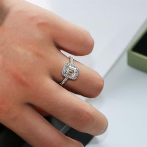 Anel de diamante de laboratório feito à mão com corte esmeralda 2ct 925 prata esterlina noivado anéis de banda de casamento para mulheres joias finas de festa de noiva q1197i