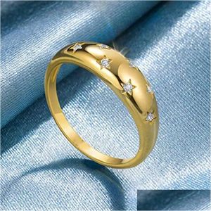 Pierścienie zespołowe pierścienie zespołowe krystaliczna gwiezdna pierścień dla kobiet vintage modny złoty kolor cyrkonia palec punkowy akcesoria retro żyd dhpmh