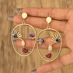 Stud Earrings Women's Abstract Art Face Gold Plated Hollow Drop Earring Fashion Jewelry Modern Women 2023 Piercing Ear