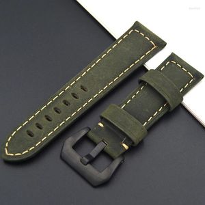 Titta på band armband högkvalitativ 22mm 24mm äkta lädervaktband med grön personlighet rostfritt stål spänne handgjorda remmar