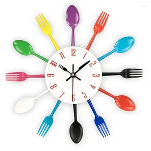 Promoção de relógios de parede! Relógio de cozinha 3D removível moderno criativo talheres colher garfo espelho decalque adesivo