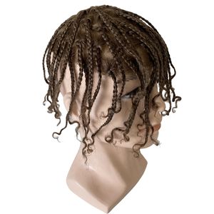 Malaysian Virgin Human Hair Systems Light Brown Color 6# Skin Unit Box Braids Full PU Toupee for Black Men