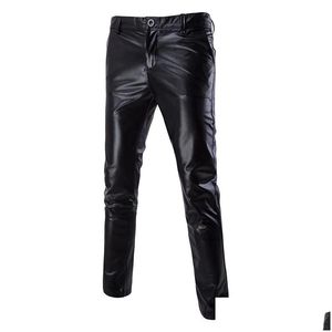 Herrbyxor Ankomst Guld och Sier Black Shiny Gothic Rock Pu Leather Men Zipper Stage Performance Singers Dance Trousers M-2XL Drop Del Dhjdt