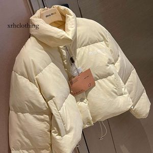 miui miui down jacket MM Family 23 Autumn/winter New Short Down Fashion Letter Print Decorative Zipper Coat Women's Little Yellow Man