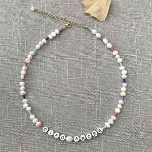 Creative Yin Yang Charm Beads Pendant Halsband Barock sötvatten pärla skvaller gul orange blå tärning halsband rostfritt stål ch269x