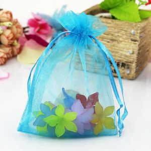 Opakowanie prezentów 200pcs/Lot Lake Blue Organza torebki 7x9cm małe uroki biżuterii opakowanie