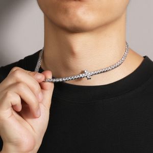 メンズクロスネックレスシルバーアイスアウトテニスチェーンネックレスファッションヒップホップネックレスジュエリー4mm