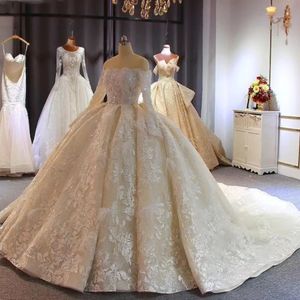 Stunningbride 2024 Gorgeous Appliques Feather Court Train Lace Wedding Dress Luxury Strapless Neck Beaded Long Sleeve Vintage Bridal Gown