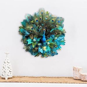 Wreaths Decorative Flowers Peacock Wreath Artificial Decor Wall 45cm Outdoor Indoor Round House Garland