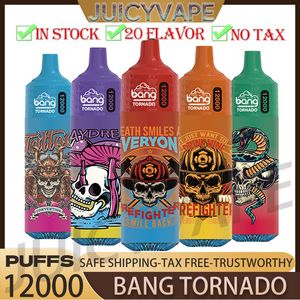 オリジナルのBang Tornado 12000 Puffs使い捨てベイプペン12Kパフ蒸気バンボックス23MLプレフィルドカートリッジポッド650 MAH充電式バッテリーLEDカラーライトランド9K